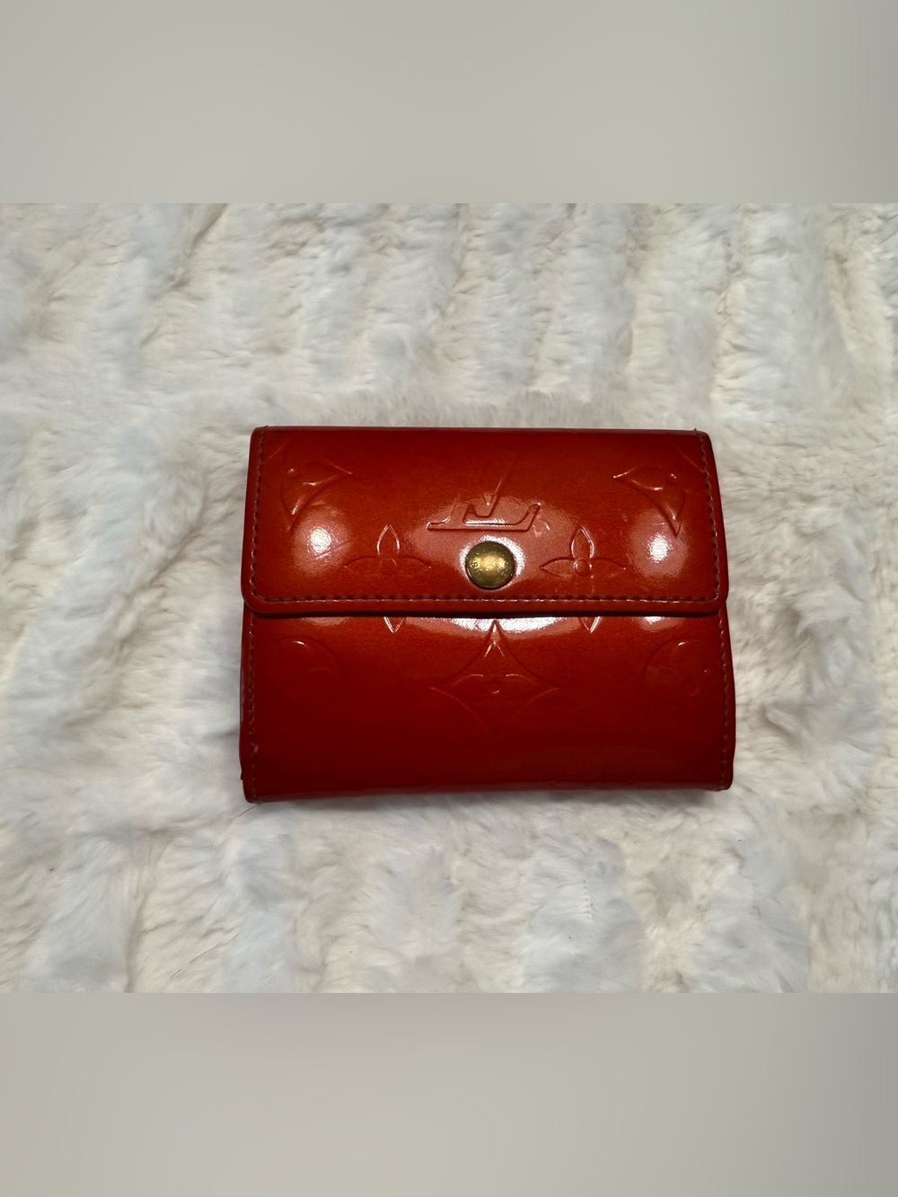 Louis Vuitton Red Vernis Embossed Compact Wallet